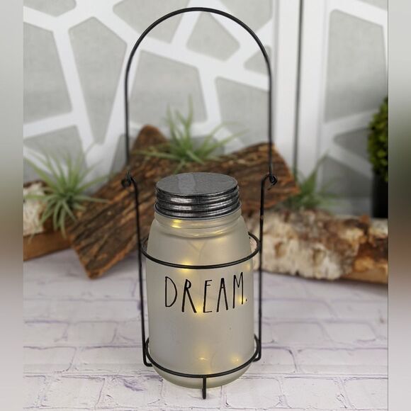 Rae Dunn DREAM Glassware Mason Jar Lantern Hanging Firefly Light - RARE - Picture 3 of 9